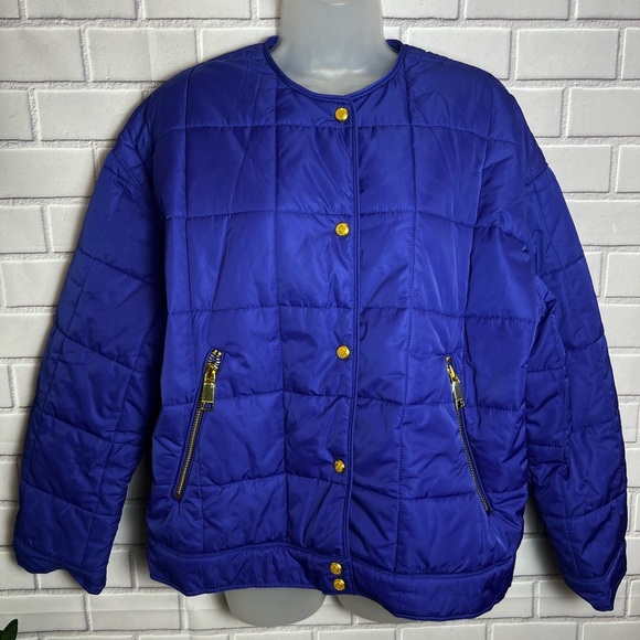 Rebecca Minkott Box Quilted Puffer women Jacket/ Shapire - size L - Picture 6 of 14